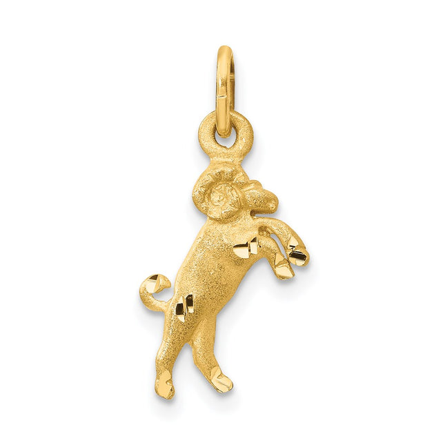 14k Satin Diamond-cut Aries Zodiac Charm, 20 x 10mm