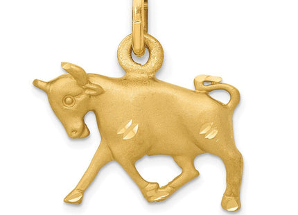 14k Satin Diamond-cut Taurus Zodiac Charm (Style C477)