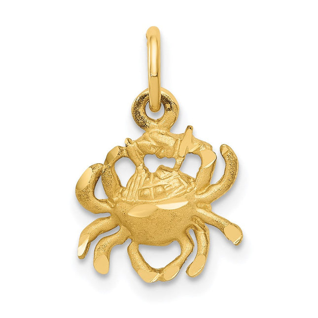 14k Satin Diamond-cut Cancer Zodiac Charm, 17 x 11mm