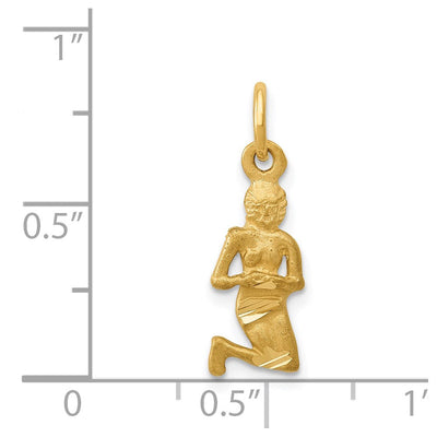 14K Satin Diamond-cut Virgo Zodiac Charm, 22 x 6.5mm