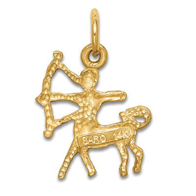 14K Satin Diamond-cut Sagittarius Zodiac Charm, 19 x 12mm