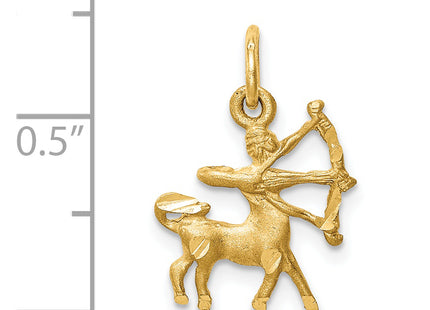 14k Satin Diamond-cut Sagittarius Zodiac Charm, 19 x 12mm