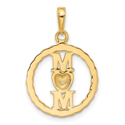 14K and White Rhodium D/C Heart Mom Pendant