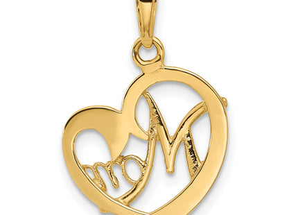14k and White Rhodium D/C Heart Mom Pendant