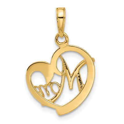 14K and White Rhodium D/C Heart Mom Pendant