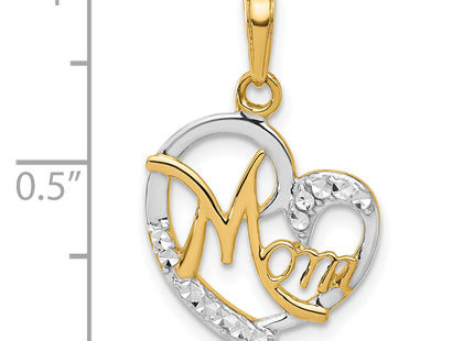 14k and White Rhodium D/C Heart Mom Pendant