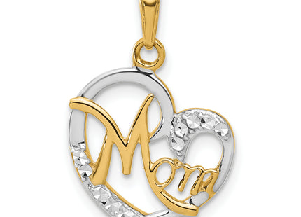 14k and White Rhodium D/C Heart Mom Pendant