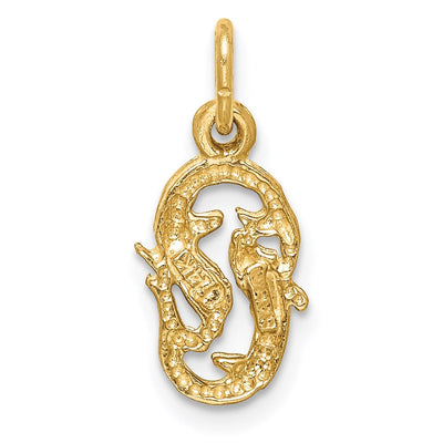 14K Satin Diamond-cut Pisces Zodiac Charm, 17 x 8mm