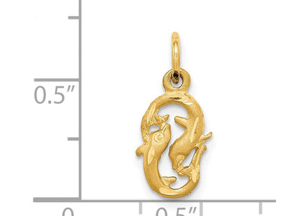 14k Satin Diamond-cut Pisces Zodiac Charm (Style C487)