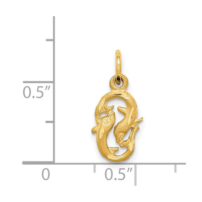 14K Satin Diamond-cut Pisces Zodiac Charm, 17 x 8mm