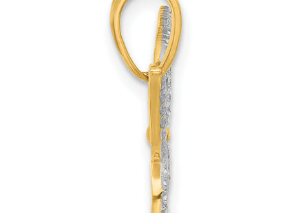 14K and White Rhodium Polished and D/C Butterfly Pendant