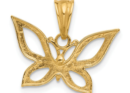 14K and White Rhodium Polished and D/C Butterfly Pendant