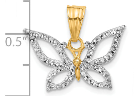 14K and White Rhodium Polished and D/C Butterfly Pendant