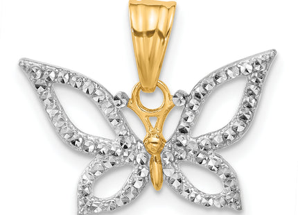 14K and White Rhodium Polished and D/C Butterfly Pendant