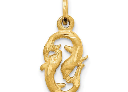 14k Satin Diamond-cut Pisces Zodiac Charm (Style C487)