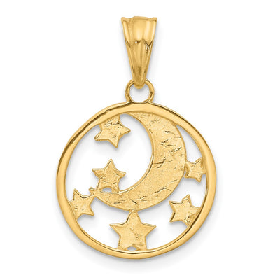 14K and White Rhodium D/C Moon and Stars Pendant