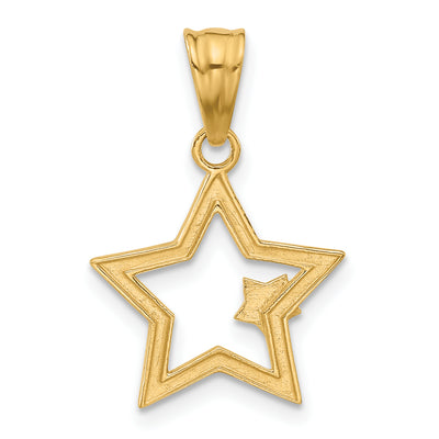 14K and White Rhodium D/C Stars Pendant, 24 x 14.6mm