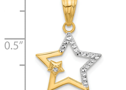 14K and White Rhodium D/C Stars Pendant, 24 x 14.6mm