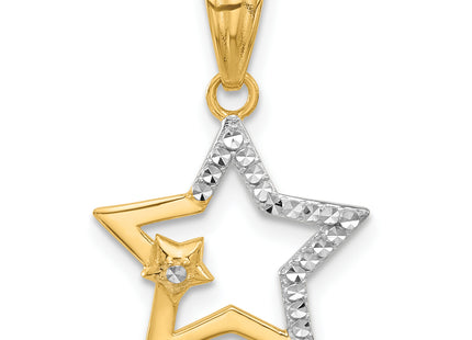 14K and White Rhodium D/C Stars Pendant, 24 x 14.6mm