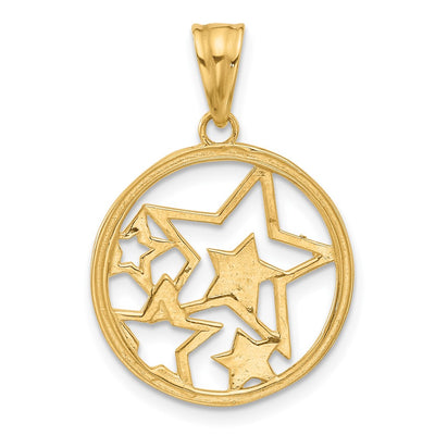 14K and White Rhodium D/C Stars Pendant, 24 x 14.6mm