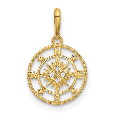 14K gold cubic zirconia compass pendant