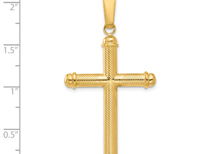 14k Polished and Textured Cross Pendant, 54.8 x 28mm