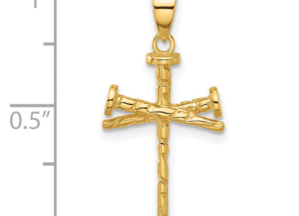 14K Polished and Textured Nails Cross Pendant, 26.5 x 13.4mm