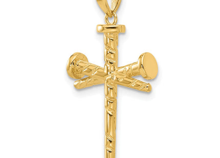 14K Polished and Textured Nails Cross Pendant (Style C4950)