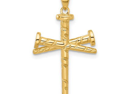 14K Polished and Textured Nails Cross Pendant (Style C4950)