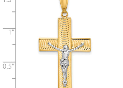 14K Two-tone Polished and Textured Crucifix Pendant, 36 x 19.6mm