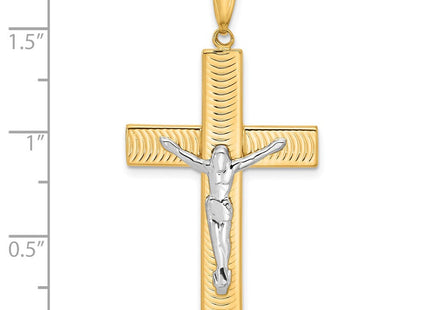 14K Two-tone Polished and Textured Crucifix Pendant (Style C4958)