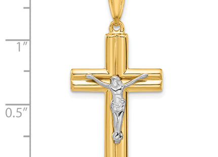 14K Two-tone Polished and Textured Crucifix Pendant, 34.6 x 18.3mm