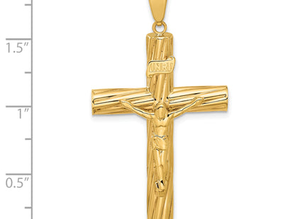 14K Polished and Textured Crucifix Pendant, 48.8 x 26.2mm