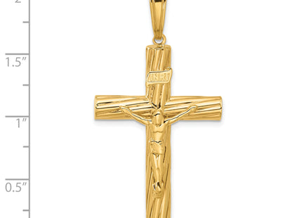 14K Polished and Textured Crucifix Pendant, 52.5 x 26.2mm