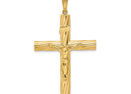 14K Polished and Textured Crucifix Pendant (Style C4964)