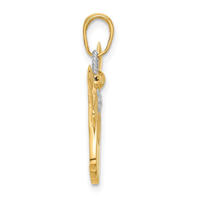 14K with White Rhodium D/C Angel Pendant, 25.5 x 21.6mm
