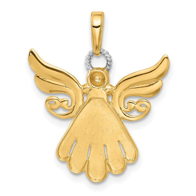 14K with White Rhodium D/C Angel Pendant, 25.5 x 21.6mm