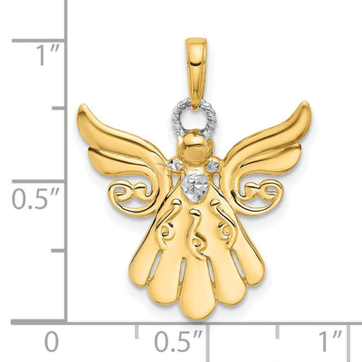 14K with White Rhodium D/C Angel Pendant, 25.5 x 21.6mm