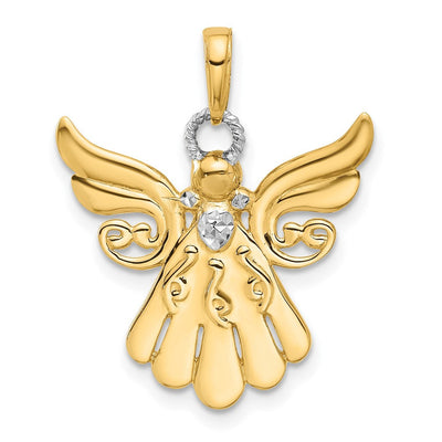 14K with White Rhodium D/C Angel Pendant, 25.5 x 21.6mm