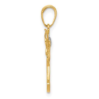 14K with White Rhodium D/C Angel Pendant, 25.6 x 12.3mm