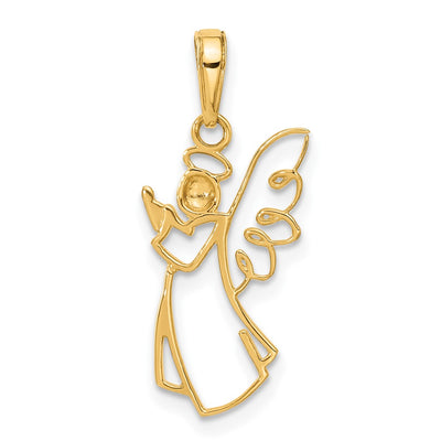 14K with White Rhodium D/C Angel Pendant, 25.6 x 12.3mm