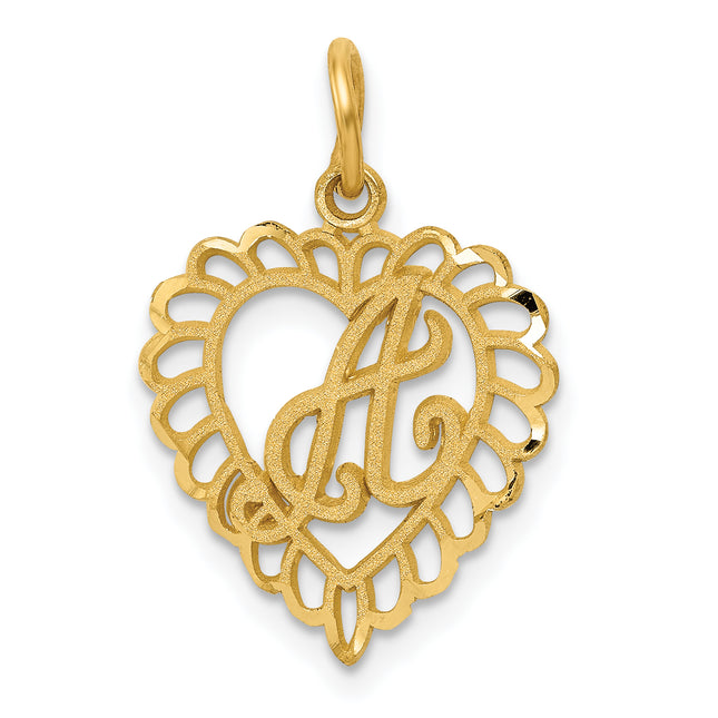 14k Heart Letter Charm