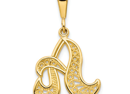14KY Polished Script Filigree Letter Initial Pendant