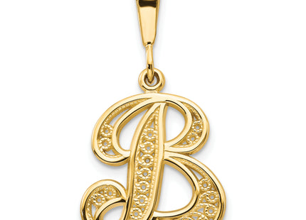 14KY Polished Script Filigree Letter Initial Pendant