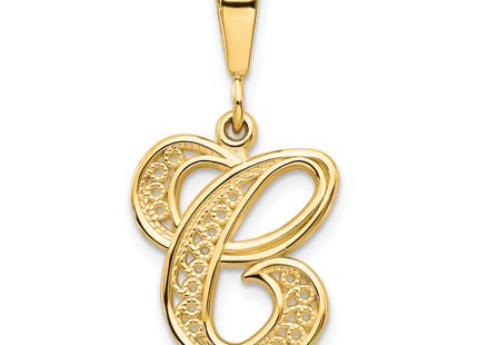 14KY Polished Script Filigree Letter Initial Pendant