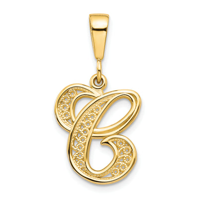 14KY Polished Script Filigree Letter Initial Pendant
