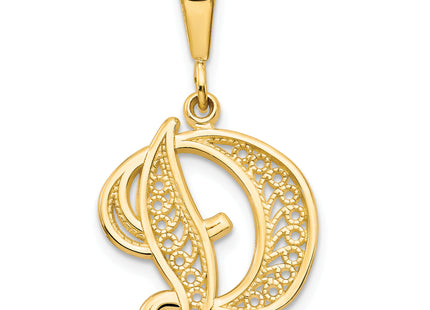 14KY Polished Script Filigree Letter Initial Pendant