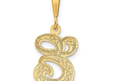 14K Yellow Gold Polished Script Filigree Initial Letter Pendant Necklace (Style C569E)