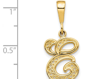 14K Yellow Gold Polished Script Filigree Initial Letter Pendant Necklace (Style C569E)