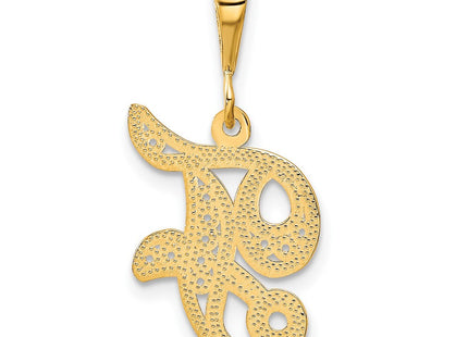 14K Yellow Gold Polished Script Filigree Initial Letter Pendant Necklace (Style C569F)